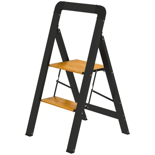 Trinnstige sammenleggbart trinn med 2-trinns trinnstige med håndtak, sklisikker plattform opp til 150 kg lastekapasitet aluminium svart 44,5 x 48 x 86