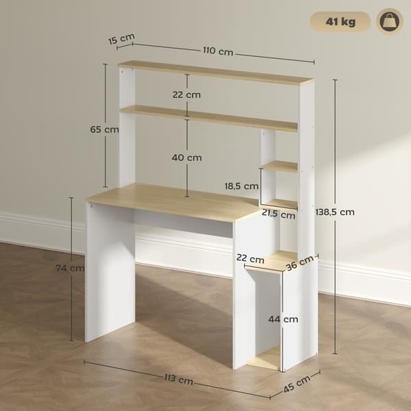 Skrivebord 113 x 45 cm Databord Kontorbord med åpne hyller CPU-stativ Stålramme for hjemmekontor Soverom Eik |