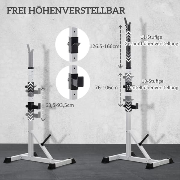 Sæt med 2 håndvægtsstativer, 3 niveauer, højdejusterbar, håndvægtstativ af stål, vægtstangsstativ, kan belastes op til 200 kg, squatstativ, vægtstativ