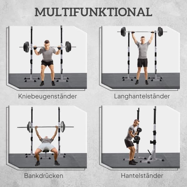 Sæt med 2 håndvægtsstativer, 3 niveauer, højdejusterbar, håndvægtstativ af stål, vægtstangsstativ, kan belastes op til 200 kg, squatstativ, vægtstativ