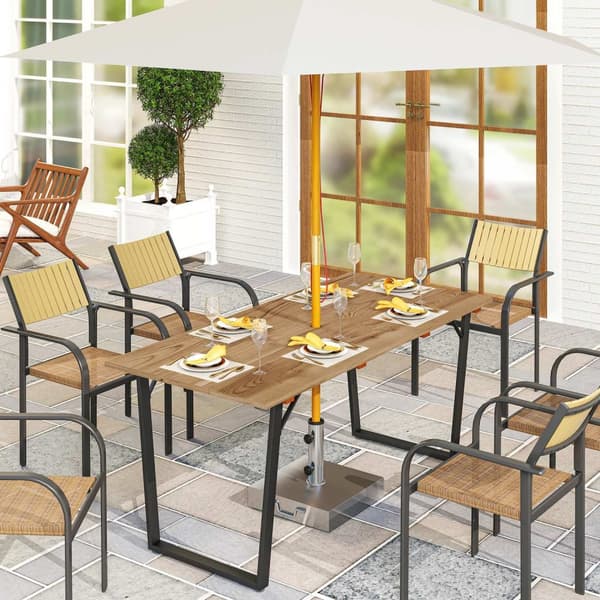 Puinen Puutarhapöytä 175x80 cm Säänkestävä Parvekepöytä Sateenvarjoreiällä Buffetpöytä Leirintäpöytä 6 hengelle Patiopöytä Ulkoruokailupöytä puutarhaa
