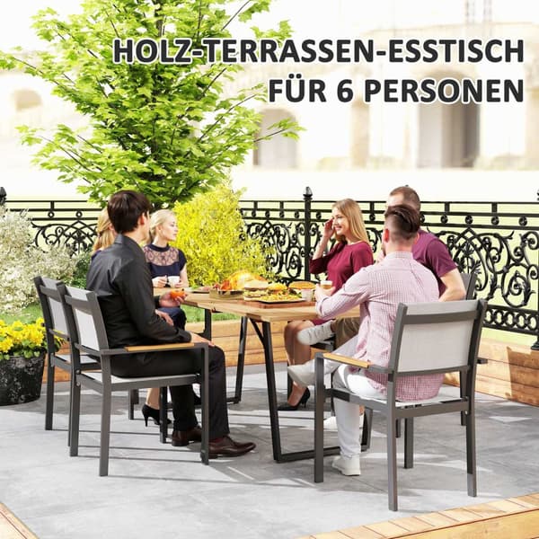 Puinen Puutarhapöytä 175x80 cm Säänkestävä Parvekepöytä Sateenvarjoreiällä Buffetpöytä Leirintäpöytä 6 hengelle Patiopöytä Ulkoruokailupöytä puutarhaa