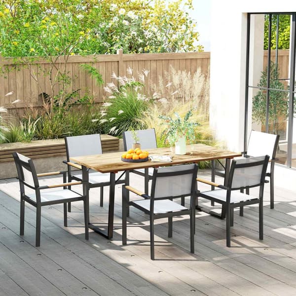 Puinen Puutarhapöytä 175x80 cm Säänkestävä Parvekepöytä Sateenvarjoreiällä Buffetpöytä Leirintäpöytä 6 hengelle Patiopöytä Ulkoruokailupöytä puutarhaa