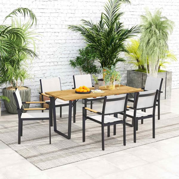 Puinen Puutarhapöytä 175x80 cm Säänkestävä Parvekepöytä Sateenvarjoreiällä Buffetpöytä Leirintäpöytä 6 hengelle Patiopöytä Ulkoruokailupöytä puutarhaa