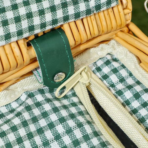 Pajupuusta valmistettu piknikkori, pikniklaukku 2 hengelle eristetyllä kylmäosastolla, ruokailuvälineet, pikniksetti, täydellinen setti retkeilyyn, ra