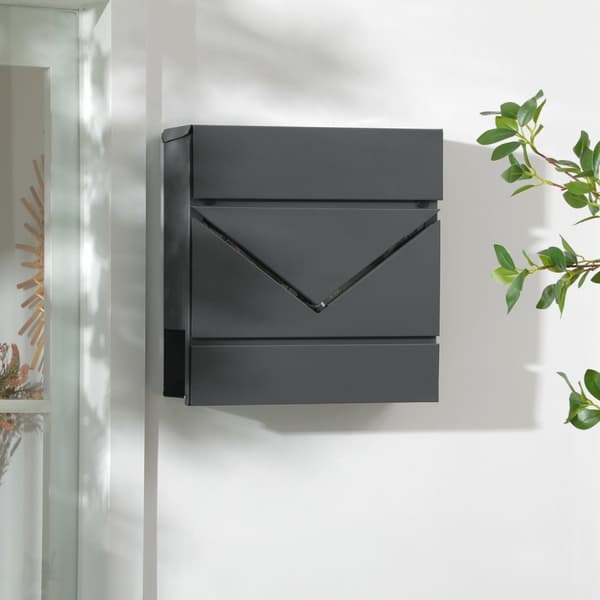 Veggpostkasse med lås, lokk, postkasse av galvanisert stål, for utendørs bruk, 37 x 10,5 x 37 cm, mørkegrå |