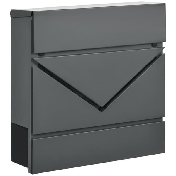Veggpostkasse med lås, lokk, postkasse av galvanisert stål, for utendørs bruk, 37 x 10,5 x 37 cm, mørkegrå |