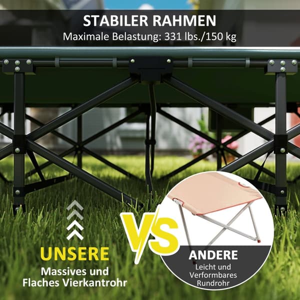 Feltseng sammenleggbar campingseng med madrasspute sidelomme 187 x 67 x 37 cm gjesteseng opptil 150 kg campingseng for voksne sammenleggbar seng for u