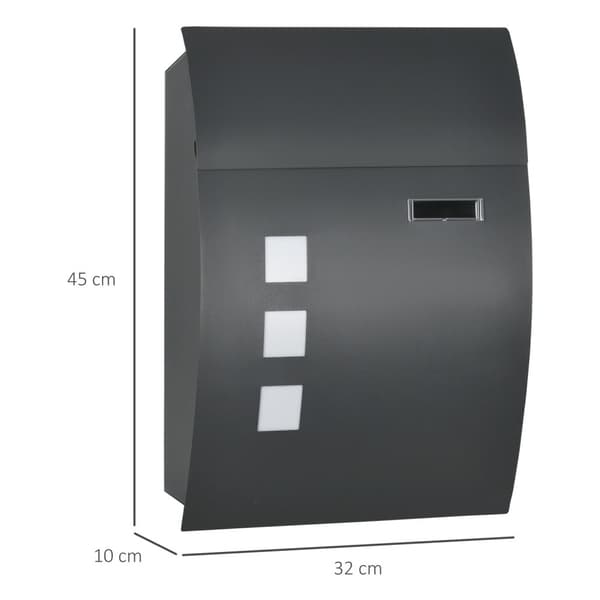 Postkasse Postboks med lokk, lås, veggpostkasse med utsiktsvindu Vannhull laget av galvanisert stål, for utendørs, 32 x 10 x 45 cm, mørkegrå |