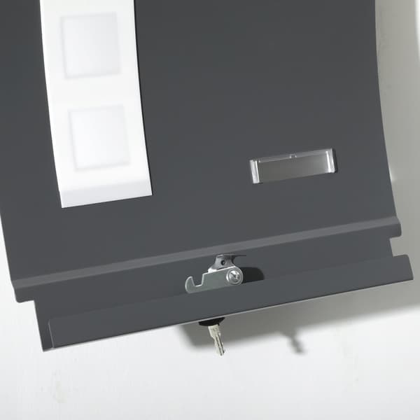 Postkasse Postboks med lokk, lås, veggpostkasse med utsiktsvindu Vannhull laget av galvanisert stål, for utendørs, 32 x 10 x 45 cm, mørkegrå |