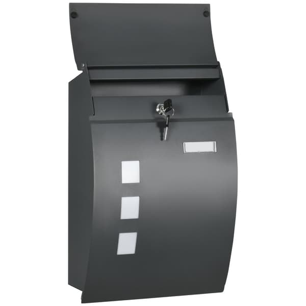 Postkasse Postkasse med låg, lås, vægpostkasse med udsigtsvindue Vandhul lavet af galvaniseret stål, til udendørs, 32 x 10 x 45 cm, mørkegrå |