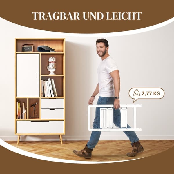 Trinnstige med 3 trinn, anti-skli sammenleggbart trinn med håndtak, last opp til 150 kg, lett aluminiumsstige, 41,5 x 49,7 x 82,6 cm, hvit
