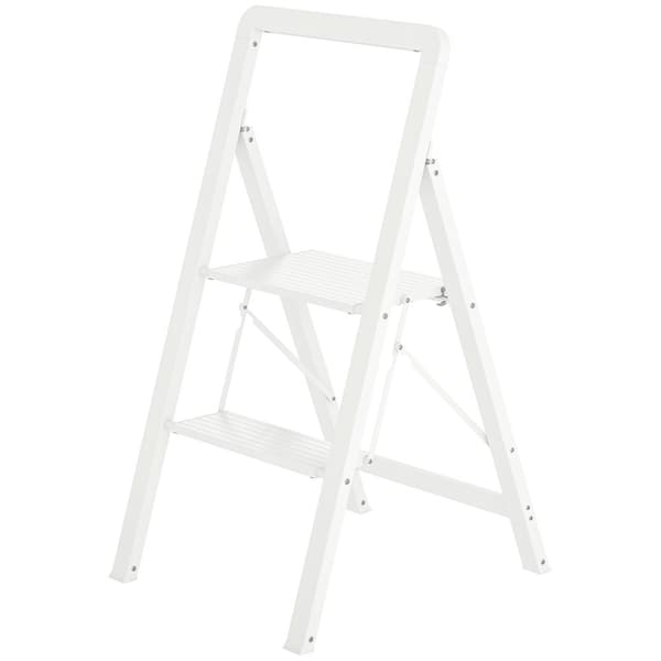 Trinnstige med 3 trinn, anti-skli sammenleggbart trinn med håndtak, last opp til 150 kg, lett aluminiumsstige, 41,5 x 49,7 x 82,6 cm, hvit