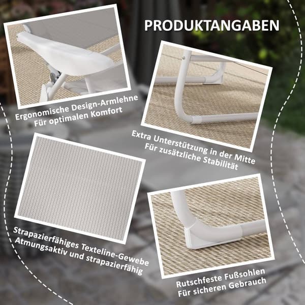 Solseng sammenleggbar hageseng med pute, fluktstol med 4-veis justerbar rygg, værbestandig campingseng, hagestol kan holde opptil 120 kg, for hage ute