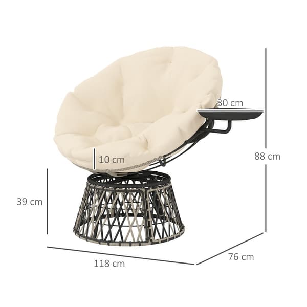 Papasan stol rotting 360° roterende kurvstol med pute diameter 90 cm rund utendørs rottingstol svingstol lounge stol hvilestol for stue hage balkong b