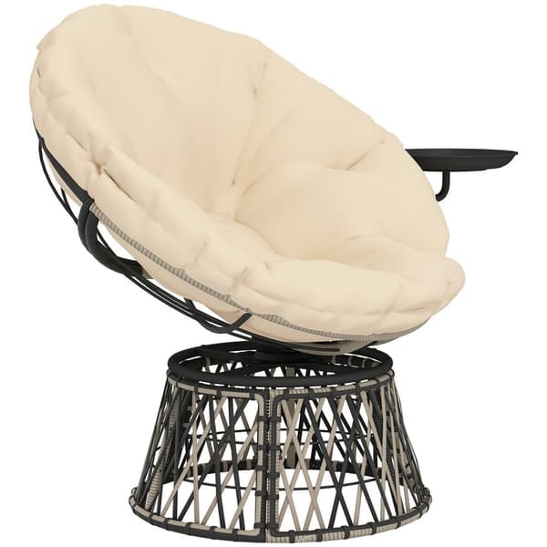 Papasan stol rotting 360° roterende kurvstol med pute diameter 90 cm rund utendørs rottingstol svingstol lounge stol hvilestol for stue hage balkong b