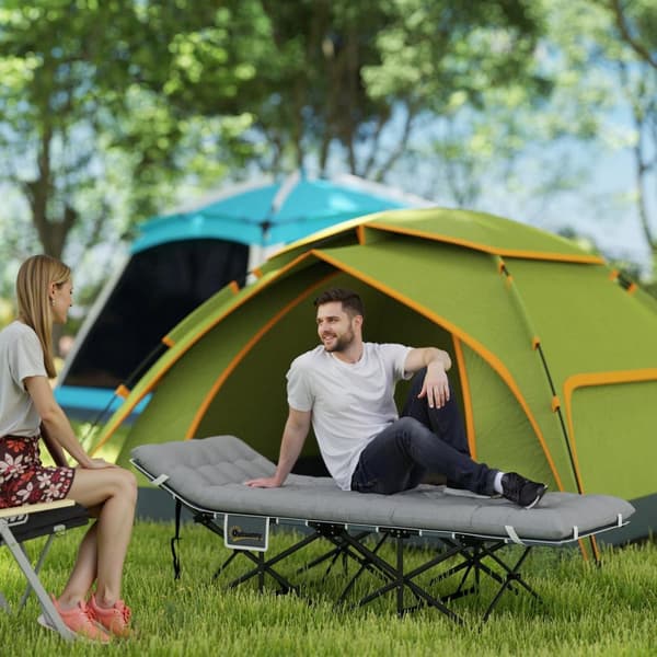 Feltseng sammenklappelig campingseng med madraspude sidelomme 190 x 65 x 37 cm camping liggestol til voksne gæsteseng op til 150 kg klapseng til udend