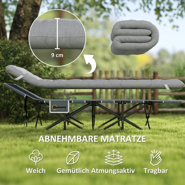 Feltseng sammenklappelig campingseng med madraspude sidelomme 190 x 65 x 37 cm camping liggestol til voksne gæsteseng op til 150 kg klapseng til udend
