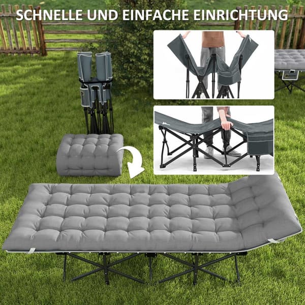 Feltseng sammenklappelig campingseng med madraspude sidelomme 190 x 65 x 37 cm camping liggestol til voksne gæsteseng op til 150 kg klapseng til udend