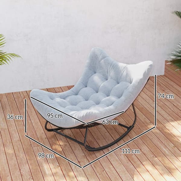 Rattan Gyngestol Havebænk med Stålramme Pude, Gyngebænk Havegynge Udendørsbænk Sæde Havemøbler Parkbænk til Have Patio Park 98 x 111 x 74 cm Grå |