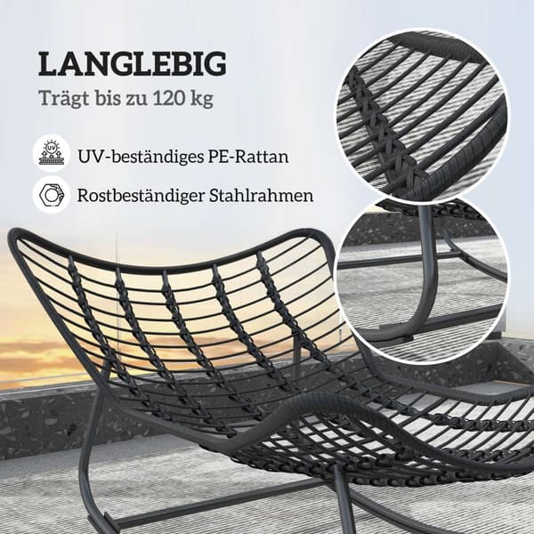 Rattan Gyngestol Havebænk med Stålramme Pude, Gyngebænk Havegynge Udendørsbænk Sæde Havemøbler Parkbænk til Have Patio Park 98 x 111 x 74 cm Grå |