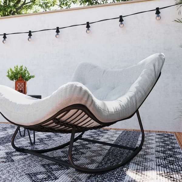 Rattan Gyngestol Havebænk med Stålramme Pude, Gyngebænk Havegynge Udendørsbænk Sæde Havemøbler Parkbænk til Have Patio Park 98 x 111 x 74 cm Grå |