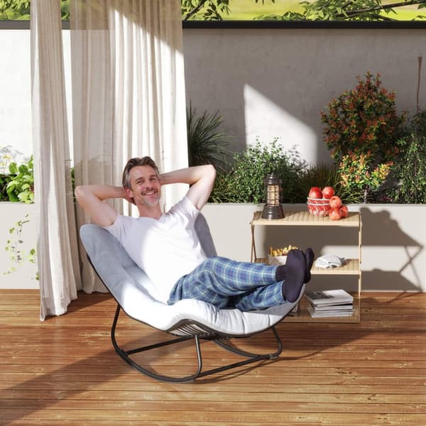 Rattan Gyngestol Havebænk med Stålramme Pude, Gyngebænk Havegynge Udendørsbænk Sæde Havemøbler Parkbænk til Have Patio Park 98 x 111 x 74 cm Grå |