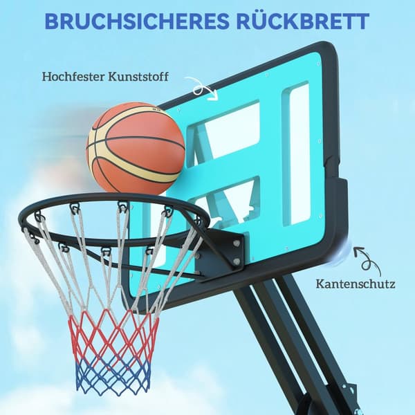Basketball bøjle med stativ Rulle 146-236 cm Højdejusterbar basketball stativ med 71x45 cm bagvæg Bærbart bøjlesystem til teenagere Voksne Basketballs