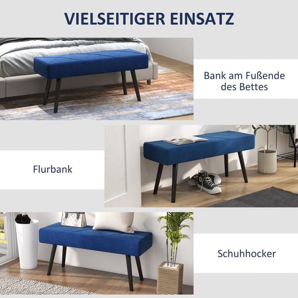 Klädd bänk, sängbänk, hallbänk med X-mönster, i sammetslook, rymmer upp till 120 kg, för sovrum, 100 x 36 x 45 cm, blå |