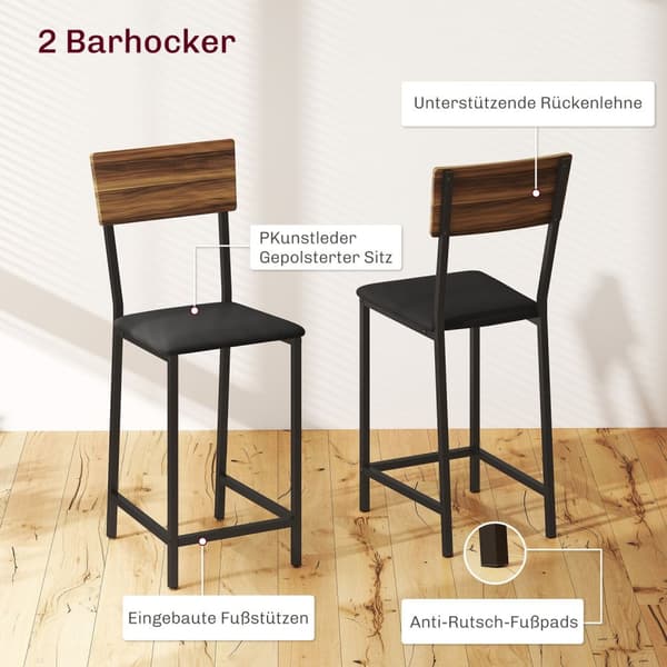 Barbord med barstolsett, 3 stk. Barbordsett med sammenleggbart kjøkkenbord, vinglassholder, vinstativ, 2 barstoler, stålramme, i moderne, spisegruppe