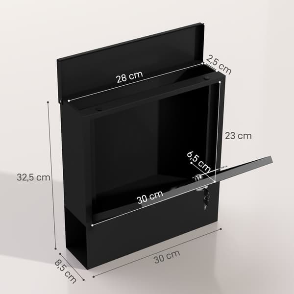 Postkassevægpostkasse med lås, låg, kobberkerne, metalpostkasse, til udendørs brug, mørkegrå, 30 x 8,5 x 32,5 cm |