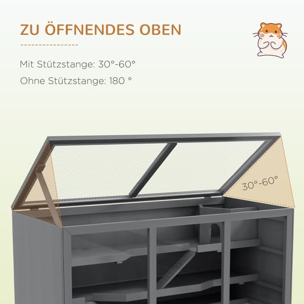 Dværghamsterbur Gnaverbur Smådyrhytte lavet af træ Musebur med trapper Smådyrsbur Gnavervilla Tre niveauer Grå 115 x 57 x 55 cm |