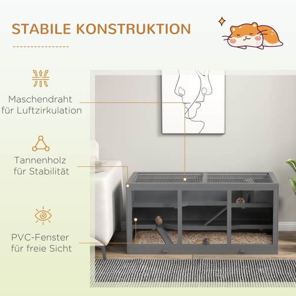 Dværghamsterbur Gnaverbur Smådyrhytte lavet af træ Musebur med trapper Smådyrsbur Gnavervilla Tre niveauer Grå 115 x 57 x 55 cm |
