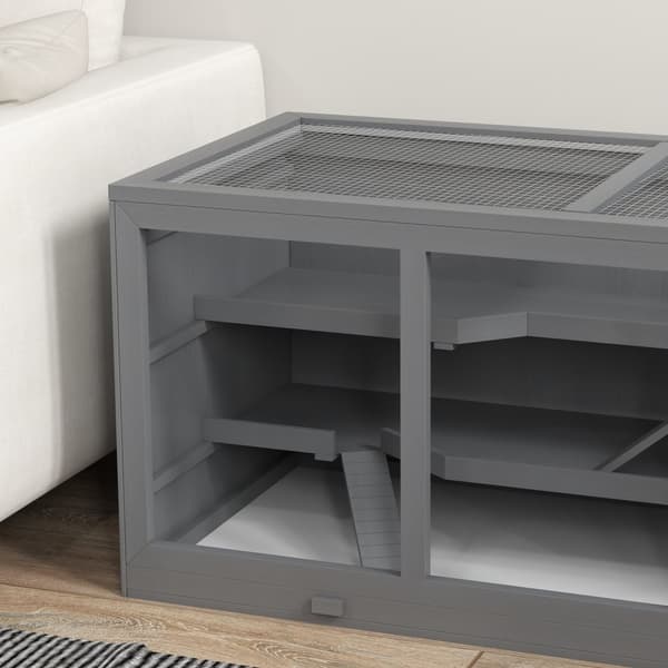 Dværghamsterbur Gnaverbur Smådyrhytte lavet af træ Musebur med trapper Smådyrsbur Gnavervilla Tre niveauer Grå 115 x 57 x 55 cm |