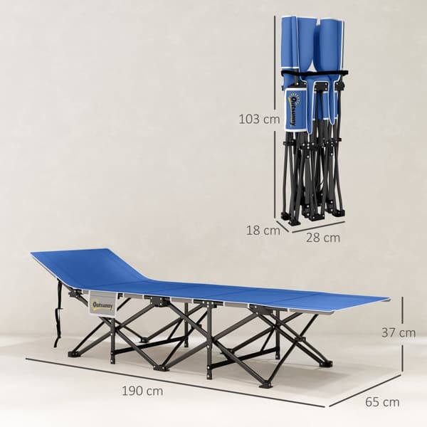 Sammenklappelig feltseng, campingseng med madras, pude, sidelomme, 190 x 65 x 37 cm, campingseng til voksne, gæsteseng op til 150 kg, klapseng til ude