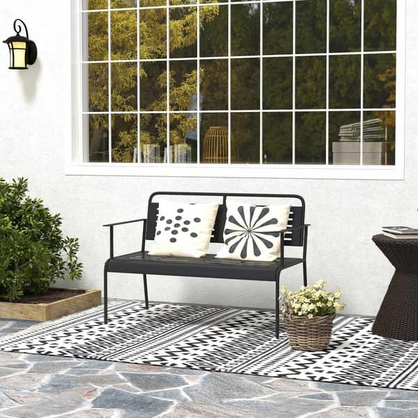 2-seters hagebenk, benk med lamelldesign, vannavstøtende hagemøbler med rygg og armlener, parkbenk 240kg bæreevne, balkongbenk for terrasse, hage, 121