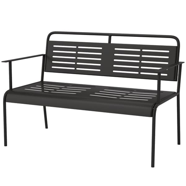 2-seters hagebenk, benk med lamelldesign, vannavstøtende hagemøbler med rygg og armlener, parkbenk 240kg bæreevne, balkongbenk for terrasse, hage, 121