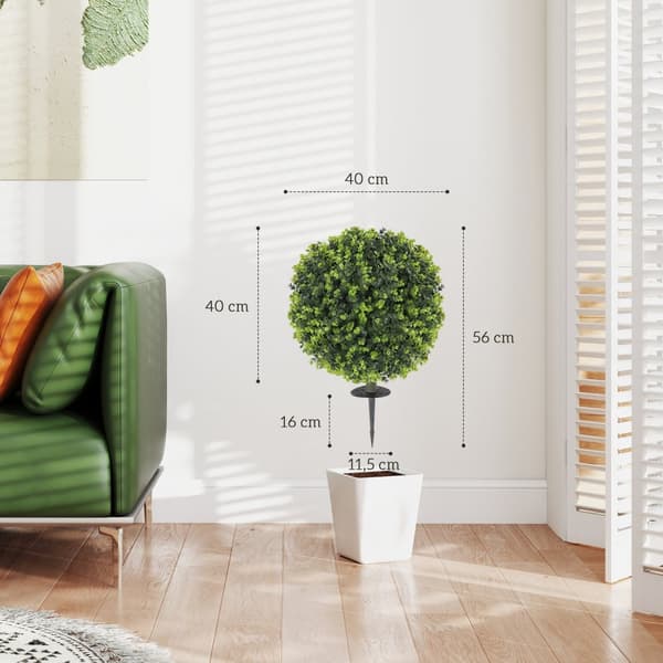 Set med 2 konstgjorda buxbombollar 40 cm konstgjorda växter med markspets, konstgjorda växter, plast som äkta dekoration för vardagsrum, sovrum, konto