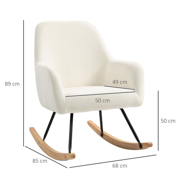 Gyngestol, gyngestol med armlæn, træløbere, afslapningsstol, lænestol med fløjlslook, afslapningsstol, gyngestol til soveværelse, stue, balkon, cremeh