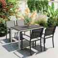 Miniatyrbild 3 av 10: Trädgårdsbord aluminium 120x70 cm väderbeständigt balkongbord med trälook, halkfritt buffébord campingbord för 4-6 personer uteplatsbord utematbord fö