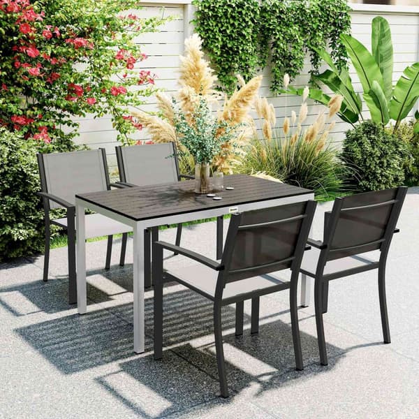 Trädgårdsbord aluminium 120x70 cm väderbeständigt balkongbord med trälook, halkfritt buffébord campingbord för 4-6 personer uteplatsbord utematbord fö