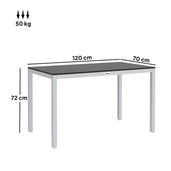 Trädgårdsbord aluminium 120x70 cm väderbeständigt balkongbord med trälook, halkfritt buffébord campingbord för 4-6 personer uteplatsbord utematbord fö