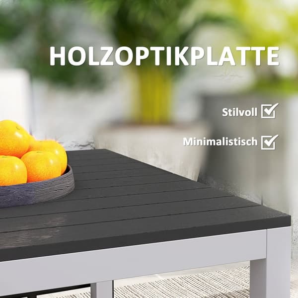 Trädgårdsbord aluminium 120x70 cm väderbeständigt balkongbord med trälook, halkfritt buffébord campingbord för 4-6 personer uteplatsbord utematbord fö