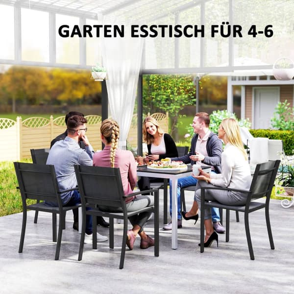 Trädgårdsbord aluminium 120x70 cm väderbeständigt balkongbord med trälook, halkfritt buffébord campingbord för 4-6 personer uteplatsbord utematbord fö