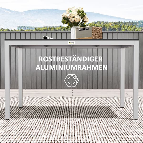 Trädgårdsbord aluminium 120x70 cm väderbeständigt balkongbord med trälook, halkfritt buffébord campingbord för 4-6 personer uteplatsbord utematbord fö