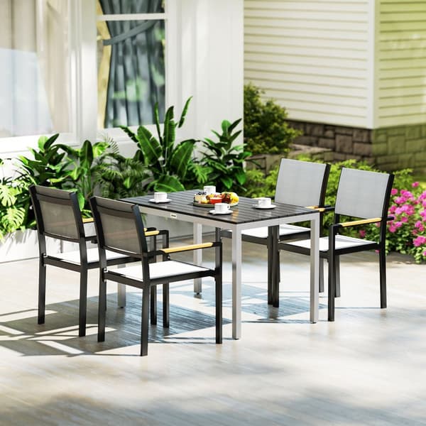 Trädgårdsbord aluminium 120x70 cm väderbeständigt balkongbord med trälook, halkfritt buffébord campingbord för 4-6 personer uteplatsbord utematbord fö
