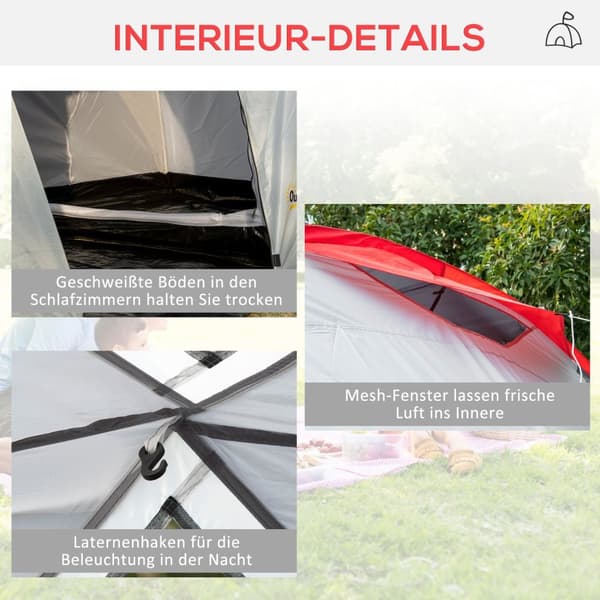 Campingtelt, tunneltelt for 6 personer med 2 soverom, stue, vestibyle, vindtett UV50+ familietelt med bæreveske, 2000mm vannavvisende for camping, hag