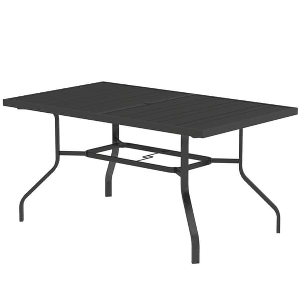 Trädgårdsbord 152x90 cm, väderbeständigt balkongbord av stål, sidobord med paraplyhål, ribbad design utomhusmatbord, campingbord, rektangulärt uteplat