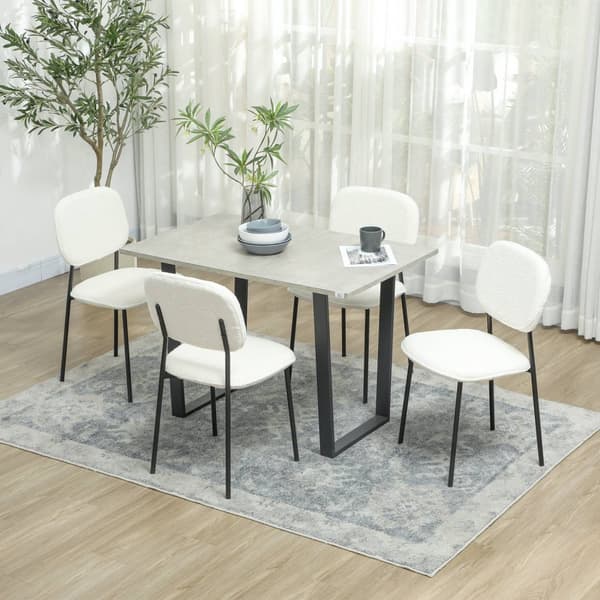 Spisestuestole Sæt med 4 køkkenstole med ryglæn Velvet Look Polstrede stole Stuestole med stålben til spisebord Hvid |