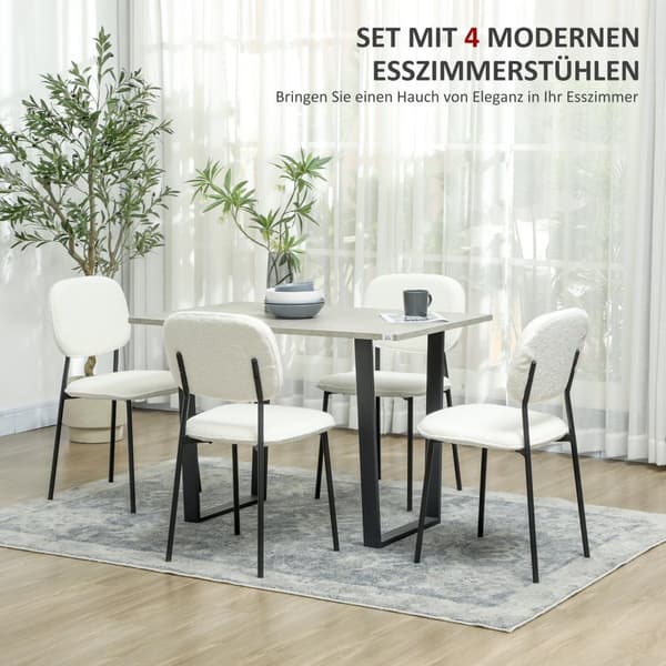 Spisestuestole Sæt med 4 køkkenstole med ryglæn Velvet Look Polstrede stole Stuestole med stålben til spisebord Hvid |